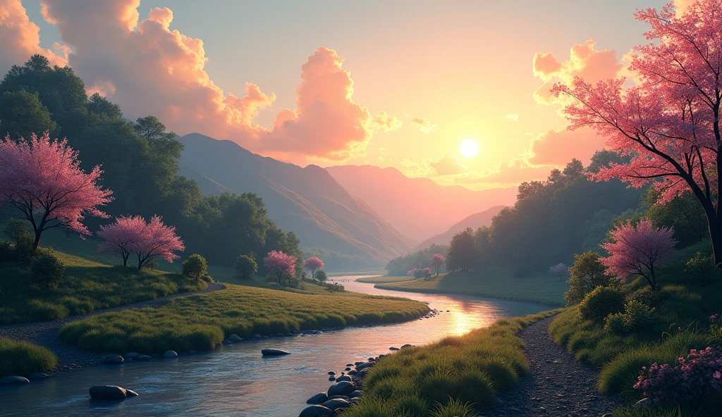 日本の自然のeveningの風景. evening. Unreal Engine in Depth , Nature of the Japanese countryside、
