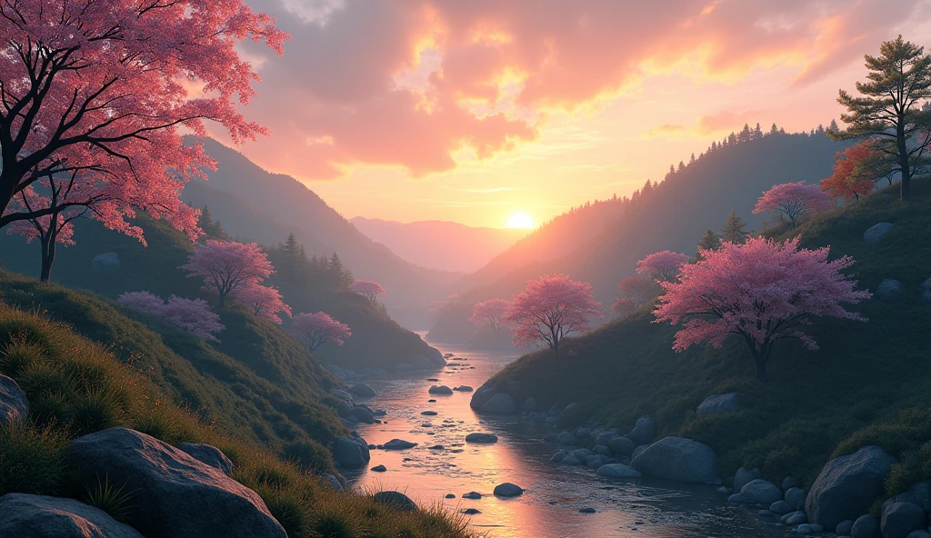 日本の自然のeveningの風景. evening. Unreal Engine in Depth , Nature of the Japanese countryside、