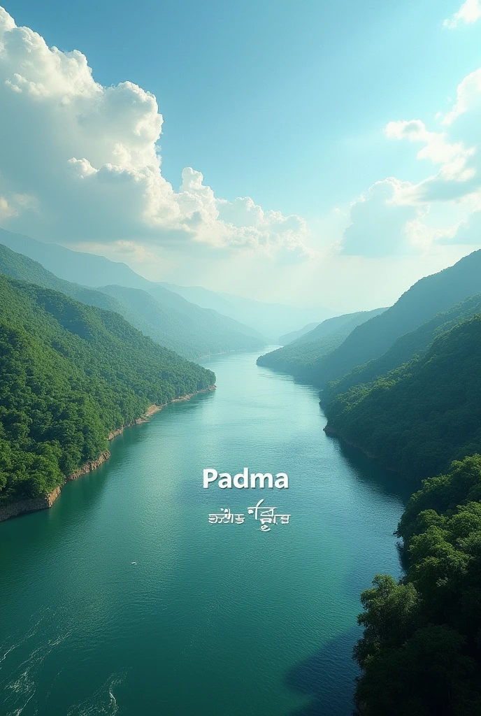 Bangladesh massive padma river fresh water flowing and its name Padma is written in text.