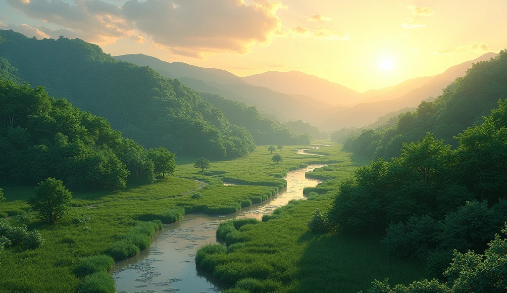 Summer evening in Japan、Natural scenery. Unreal Engine in Depth , Nature of the Japanese countryside、