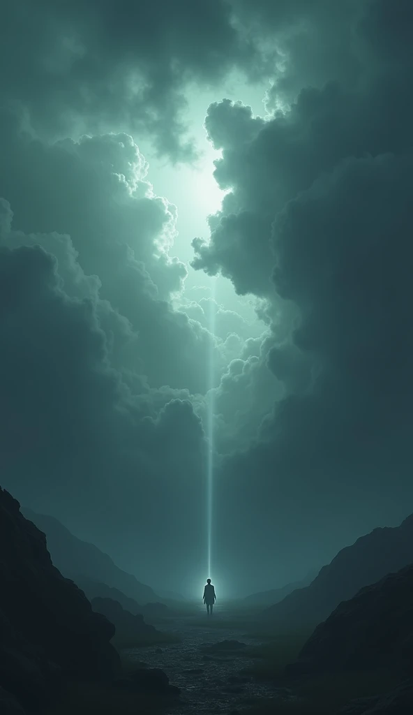 An intriguing opening - something like a dark sky with rushing clouds and a touch of divine light, to immediately capture your attention.