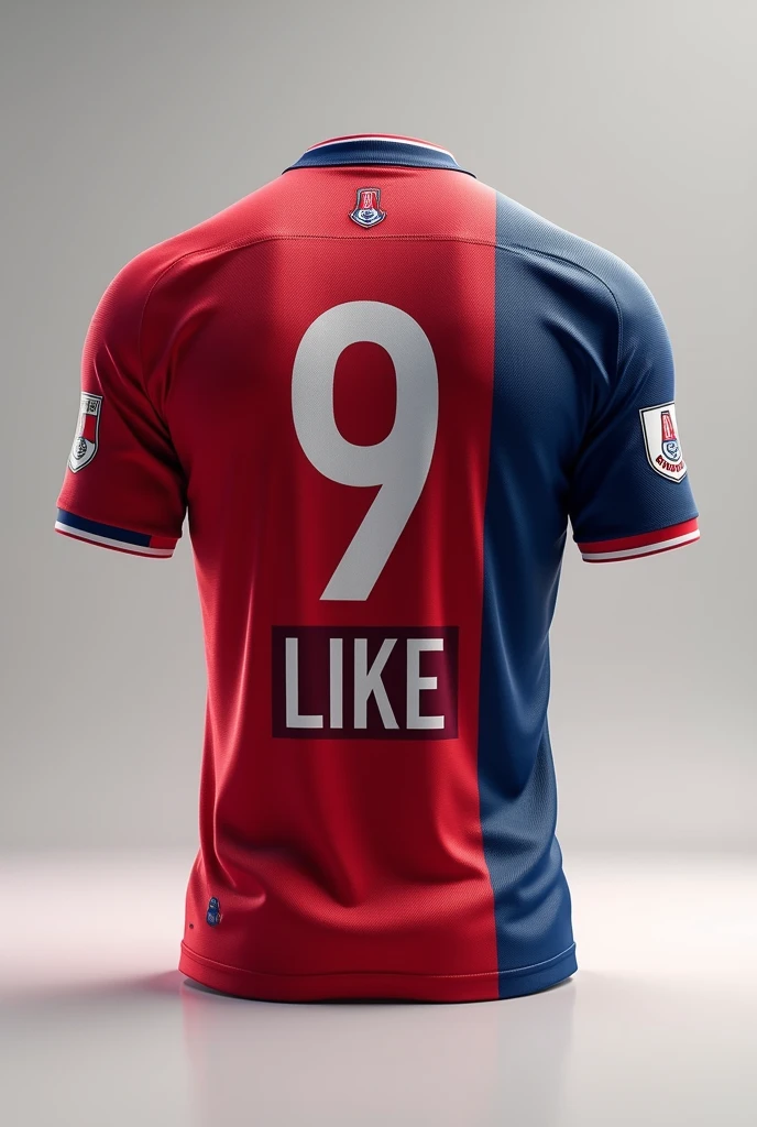 Create me a picture of a Stade Brestois football shirt with the number nine printed on the back and like no on the Sam shirt