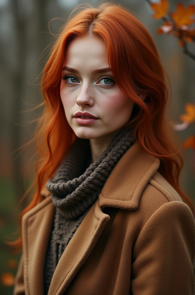 Woman with autumn clothes and copper hair 