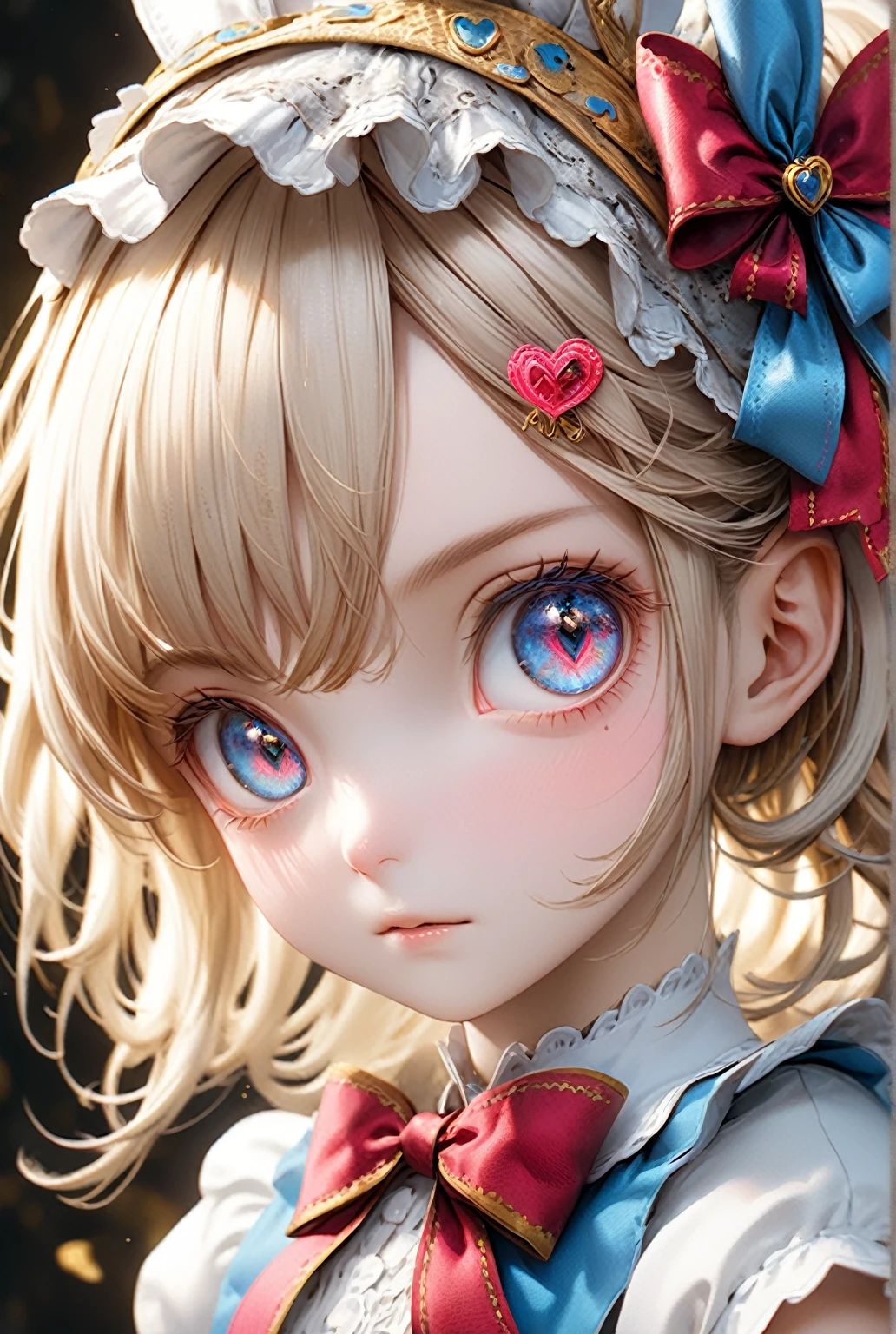 One girl, masterpiece, Highest quality, 8k, Detailed skin texture, Detailed cloth texture, Beautifully detailed face, Intricate details, Super detailed, Alice in Wonderland, (A ribbon on her head:1.1), Upper Body