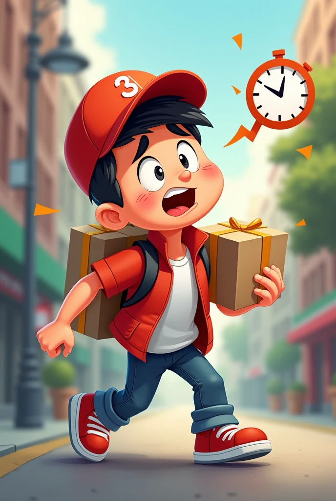 One delivery stress boy cartoon with schedule in bg