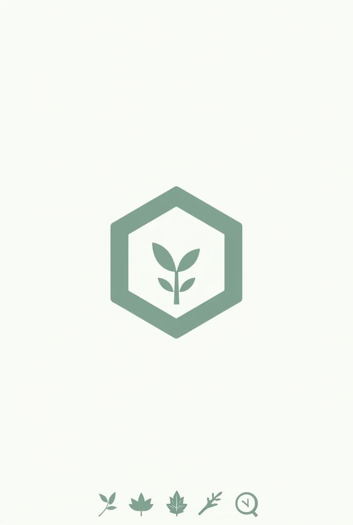 Simple hexagon logo with a recess and at the bottom a lying tree leaf and a lying magnifying glass
