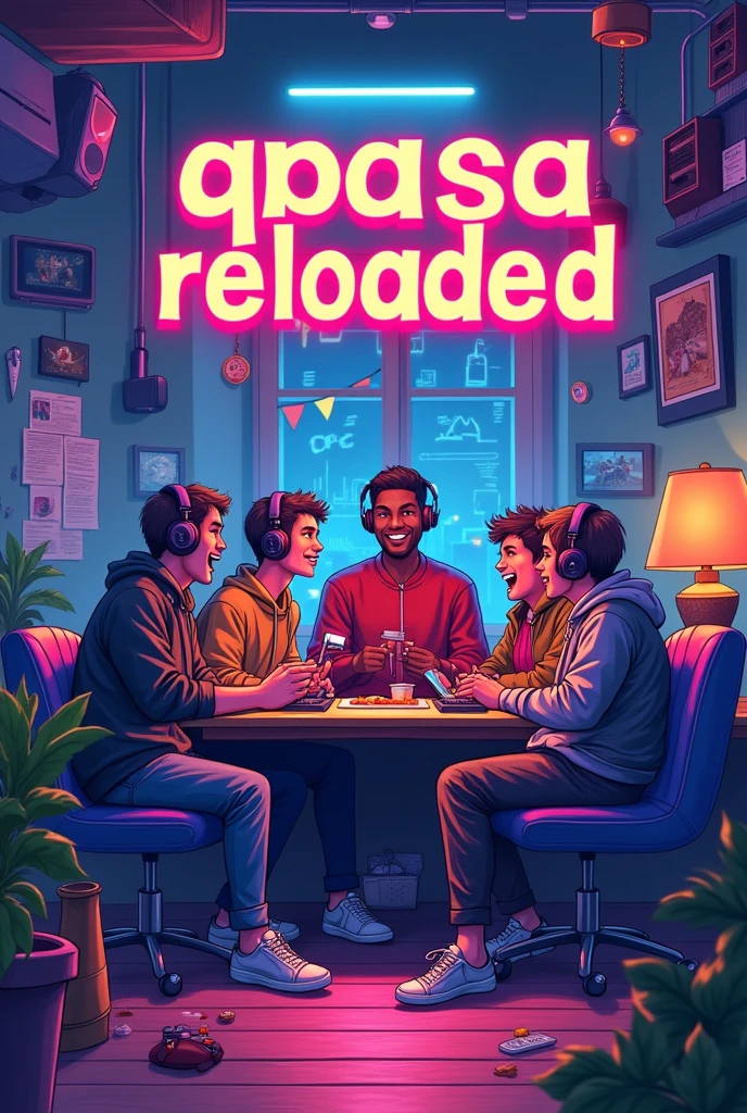 Create an image for a discord server, which is about games, friends who have as title "qPasa Reloaded"