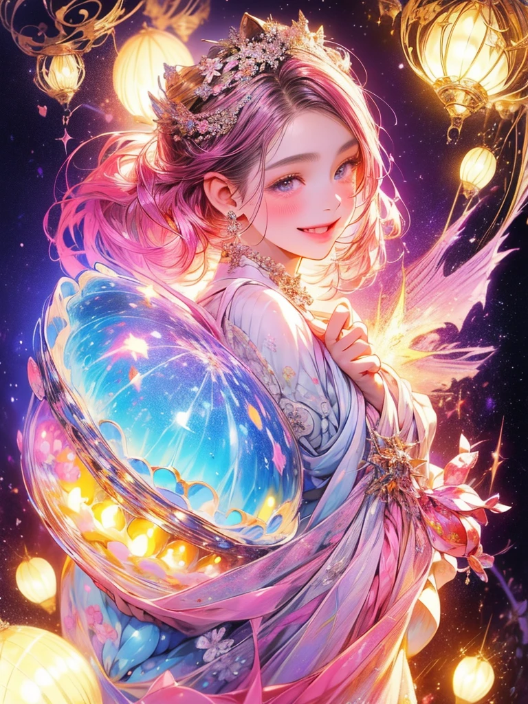 a picture taken from a digital painting of a girl in a dress, an anime drawing by Yuumei, pixiv contest winner, magical realism, beautiful anime artwork, wearing a dress made of stars, beautiful anime art, makoto shinkai cyril rolando, magical dress, anime fantasy artwork, anime fantasy illustration, ethereal anime, dreamlike art