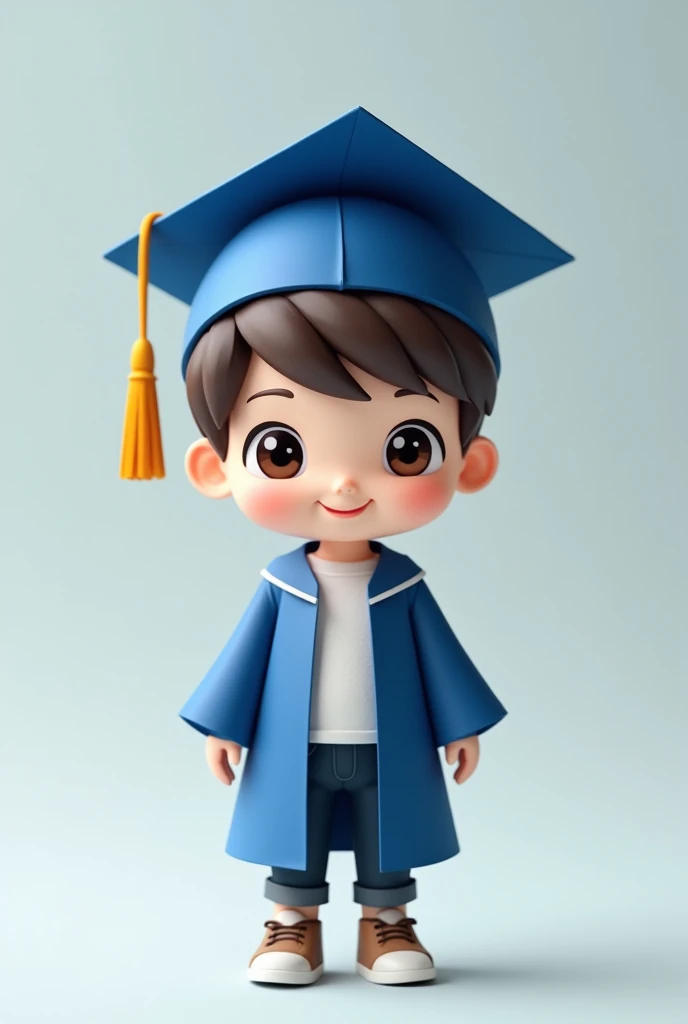 There is a paper doll of a boy wearing a blue graduation cap and gown., front photo, Advanced Digital Chibi Art, Postgraduate, ruan cute vtuber, Beeple and Jeremiah Ketner, papercraft, chibi, style like nendoroid, cute detailed digital art, cute character, sakimichan frank franzzeta