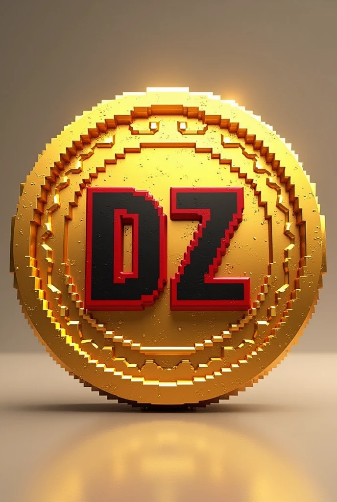 A gold coin with the letters DZ in the middle in red and black in pixel format