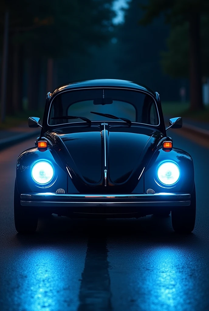 Creates several images of a black 1980 Beetle with two blue headlights