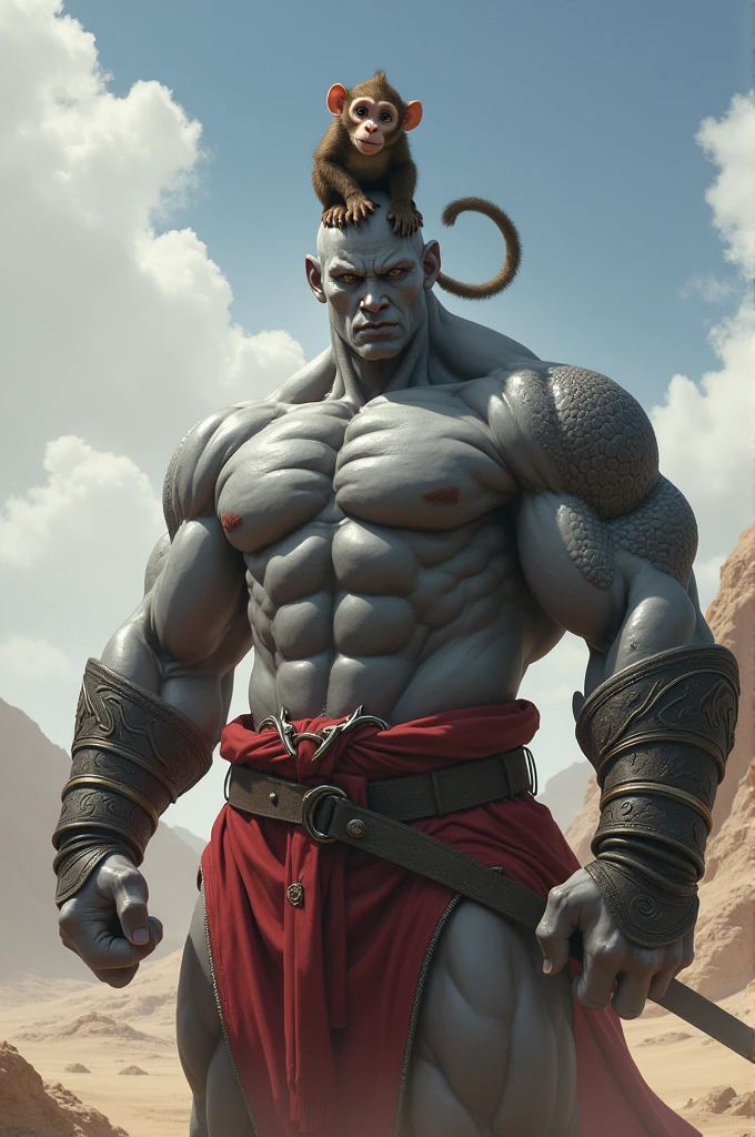 Jiren the gray with a monkey on his head
