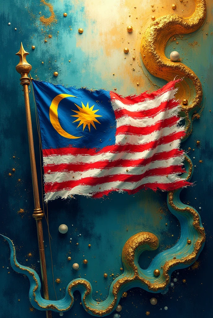 Malaysian flag, against the backdrop of abstract liquidin be ders Malaysia mural