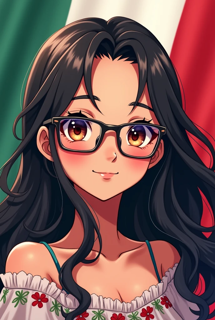 An anime girl with glasses
,that represents the Mexican flag