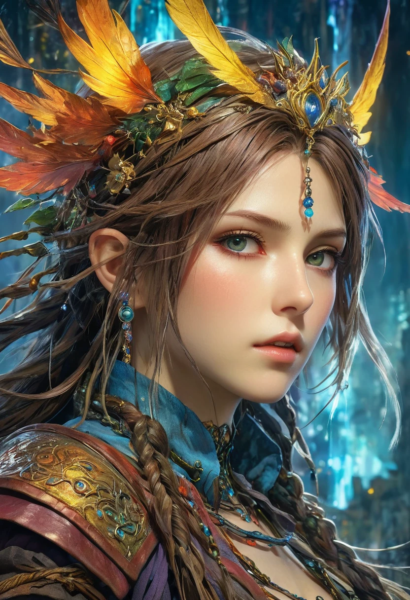 (anime, fantasy, character), (detailed CG unity 8k wallpaper, masterpiece, best quality, ultra-detailed, HDR:1.2), dies irae, highly detailed face. {concept art} {4k texture} {final fantasy x}, vibrant color, intricate, ethereal lighting, (looking at viewer). From Brian Froud and Carne Griffiths and Wadim Kashin and John William Waterhouse