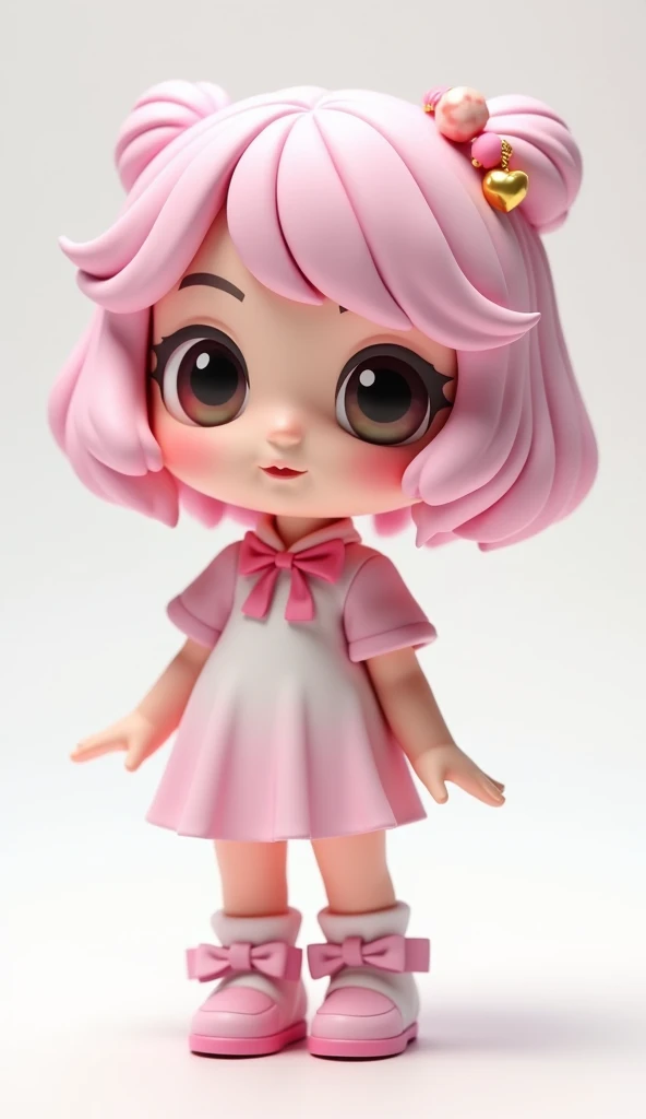super nice shoes, short sleeve dress, a cute blind box baby girl in the style of Chibi, Chibi style toy figure of an adorable trendy, full body, cute pose, wearing Harley Quinn clothes, eyes that resemble cartoon characters, short hair, square head, with a detailed character design, furry art, delicate luster, Studio soft lighting, Isolated against a white background, C4D, oc render, best quality , UHD