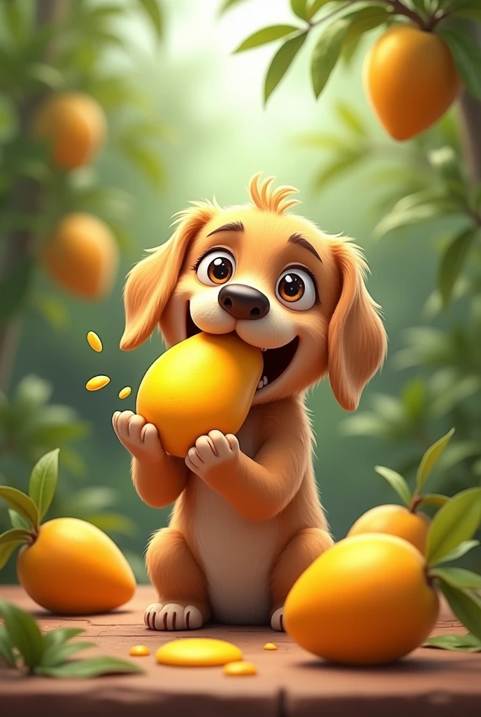 dog sucking mango