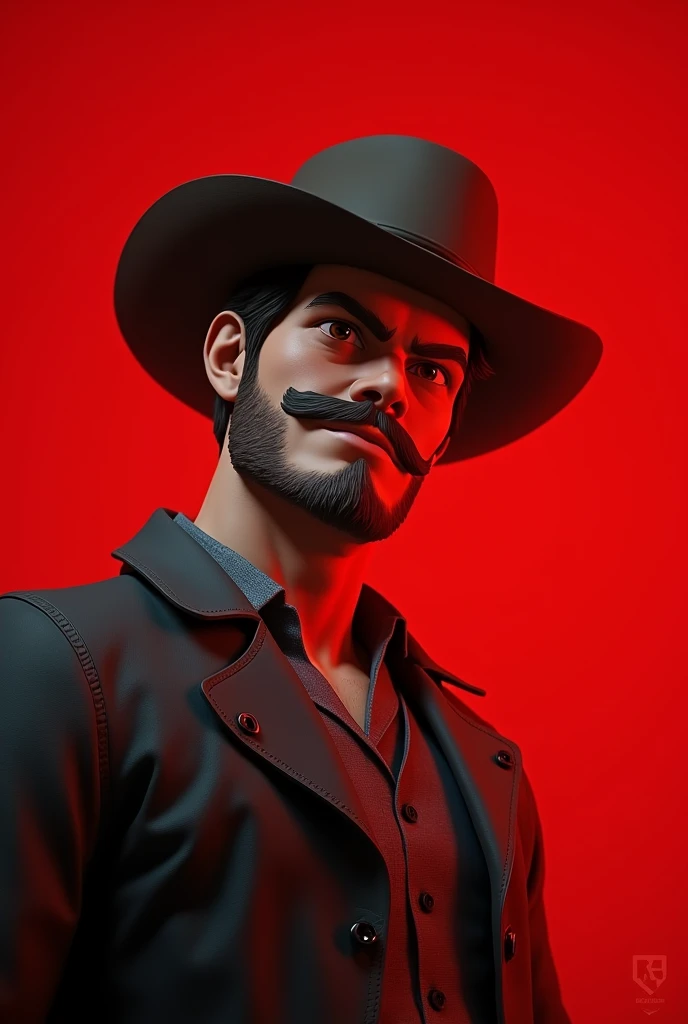 Generate an image of a read dead redemption 2 poster of my character pointing his revolver with a red background, make it a bit animated and just from half body up, hips up
Character: Tall, White, brown hair, young, shaved beard, with thick eyebrows, good jawline, having an agressive look, brown eyes, make him wear clothes from those years, wear a jacket and have a hat,