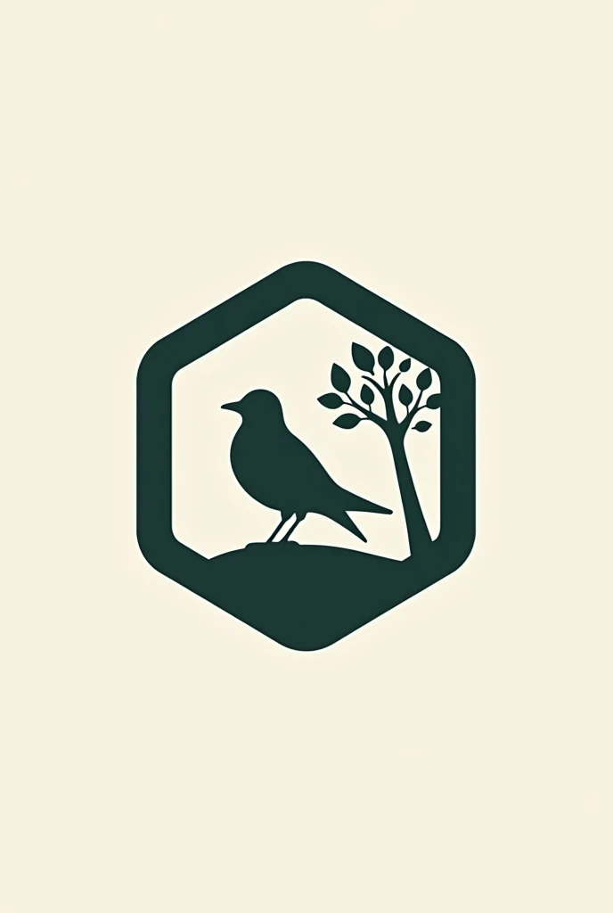Simple logo with hexagon with bird and tree silhouette in the center