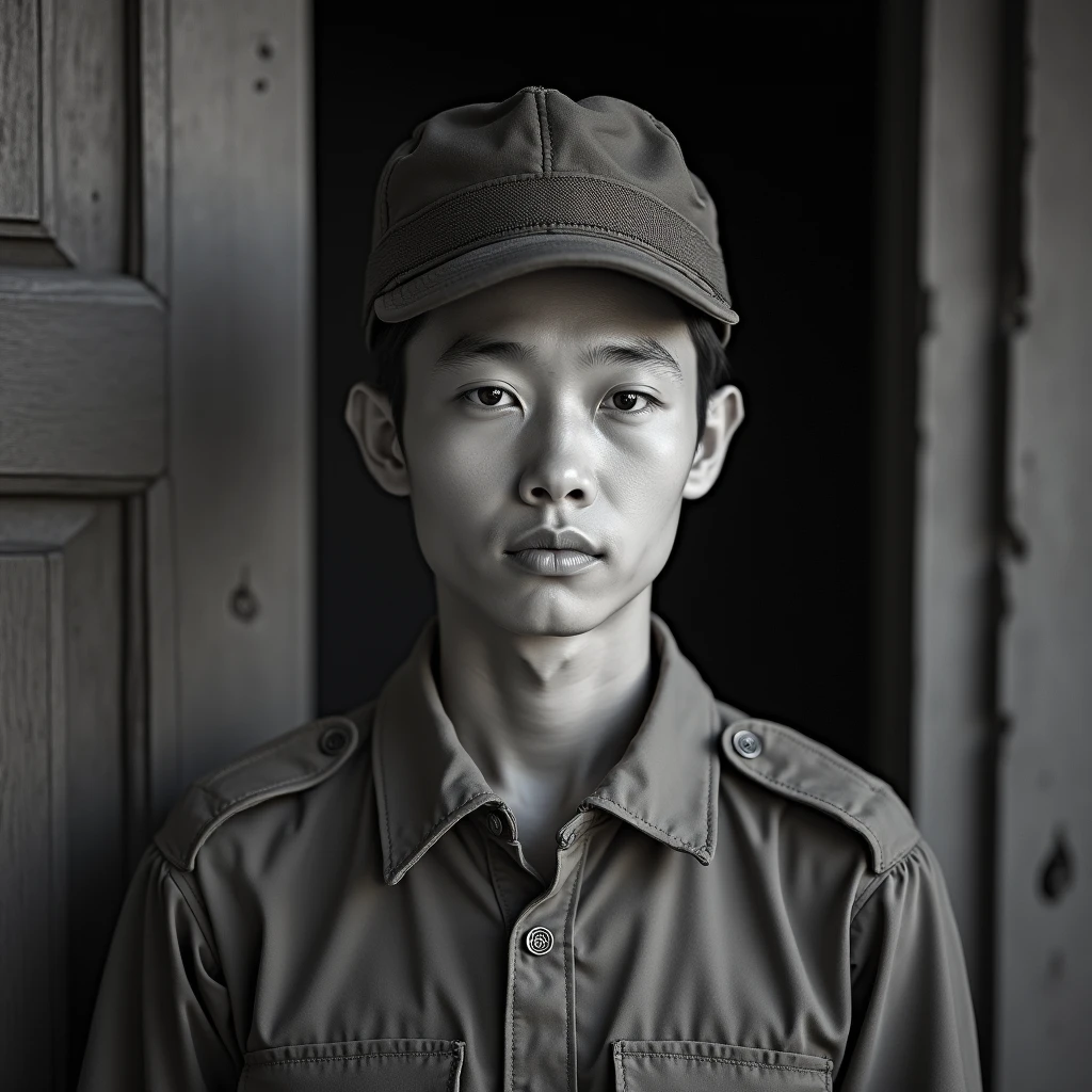**Photographic description of the scene, 20-year-old Asian soldier returning home The soldier is pictured dressed in soldier uniform, I want an expression of a young man who could have followed other paths in life – a musician, a politician or a father – but who ended up being taken by the war. points to the lack of educational opportunities that could have led the young man to a career in politics, where he could have influenced changes or made important decisions. The lack of proper education prevented him from following this path.. the young man had artistic dreams and aspirations, but was prevented by financial limitations. He could have been a musician, expressing your creativity and passion, but this possibility was denied due to lack of resources.
