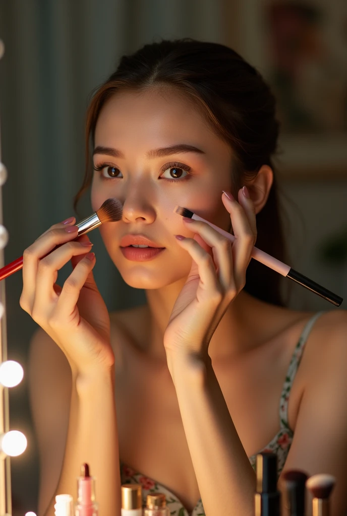 girl putting on makeup
