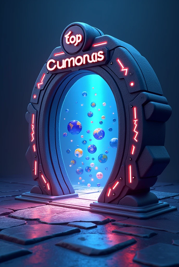 a Dimensional Portal logo: A stylized portal, with the name "Top Curious" at the entrance and symbols of different topics emerging on the other side. The idea is to convey that the channel takes the viewer to a new world of knowledge.