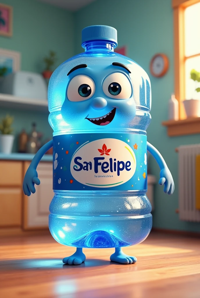 A 20-litre water container animated with the brand “San Felipe”