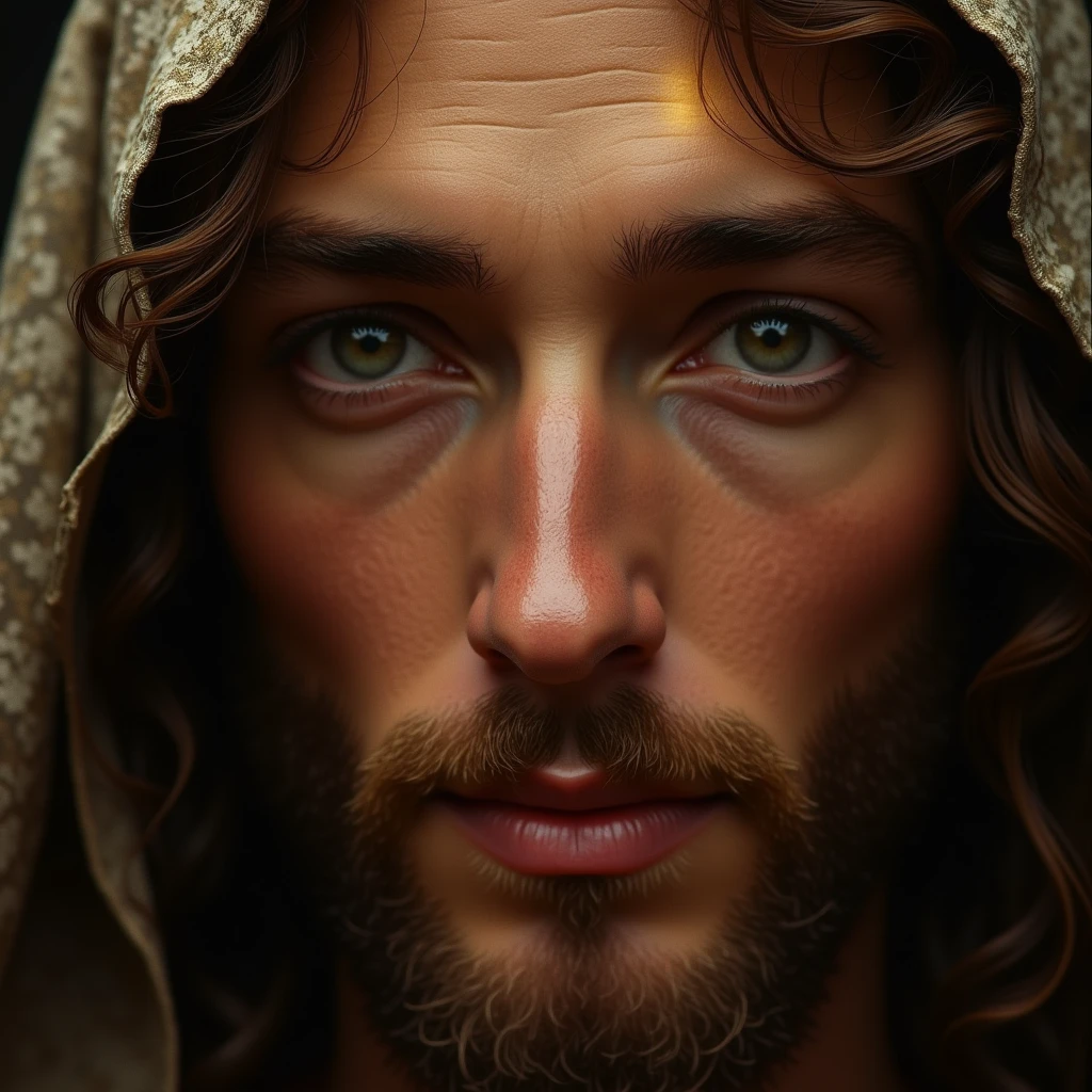 a detailed portrait {[full bodyof jesus]], beautiful detailed eyes, beautiful detailed lips, extremely detailed face, long eyelashes, religious, spiritual, serene expression, divine light, heavenly glow, glowing aura, cinematic lighting, dramatic lighting, chiaroscuro, renaissance style, oil painting, detailed brushstrokes, highly realistic, photorealistic, 8k, best quality, masterpiece