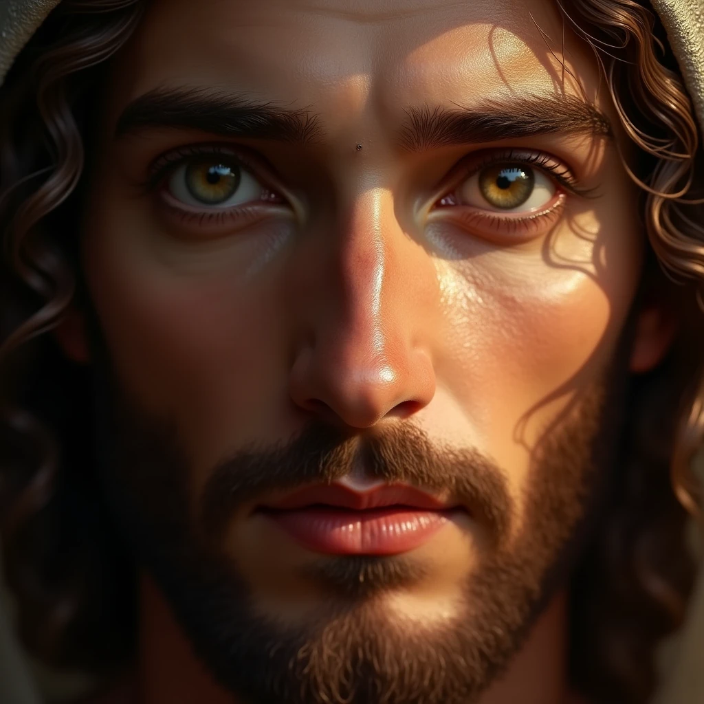 a detailed portrait {[full bodyof jesus]], beautiful detailed eyes, beautiful detailed lips, extremely detailed face, long eyelashes, religious, spiritual, serene expression, divine light, heavenly glow, glowing aura, cinematic lighting, dramatic lighting, chiaroscuro, renaissance style, oil painting, detailed brushstrokes, highly realistic, photorealistic, 8k, best quality, masterpiece