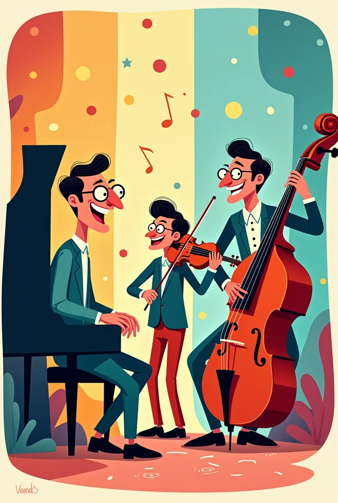 cartoon of a piano trio of people 

