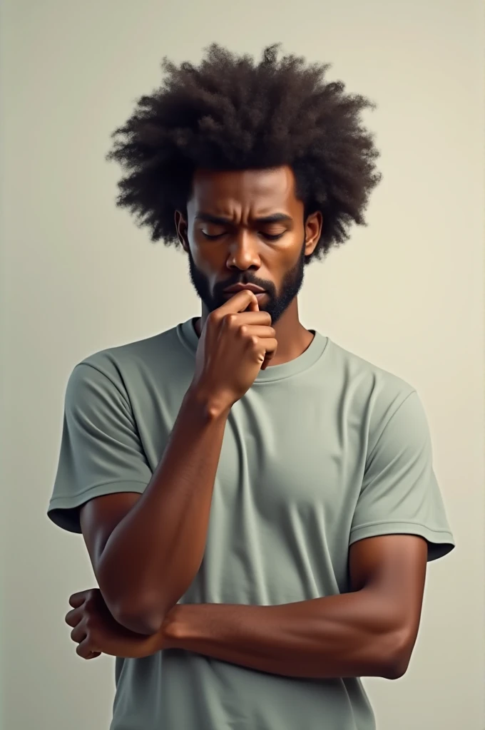 A Melanesian man with dark brown skin and afro-textured hair is depicted coughing into his bent elbow, emphasizing proper hygiene to prevent the spread of germs. His expression shows concern, and he stands against a plain background to focus on the health awareness message.