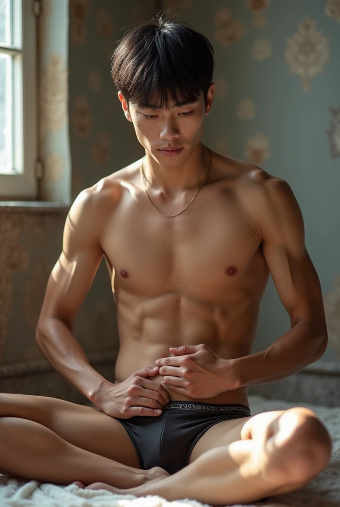 Slim and toned body、An idol-like boy、Johnny's handsome guy、Sitting with legs wide open、Touch your crotch with both hands、Tight Bikini、Bulging crotch、Functional、penis、リアルなphotograph、Erotic pose、Beautiful Face、Cool face、The most beautiful man in the world、A man who looks like Sota Fukushi、A man who looks like Kentaro Sakaguchi、A man who looks like Okada Masaki、1 boy、Man with a sporty body、Slim and toned bodyの男、Small waist、a handsome guy、erection、Large bulge in crotch、Big penis、Almost naked、Fascinating Underwear、Six Pack Abs、Japanese high school boy、, photograph,