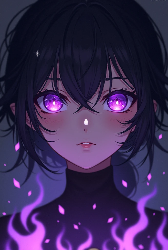 Female purple eyes with black flames anime