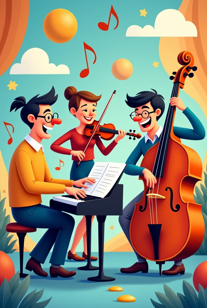cartoon of a piano trio of people