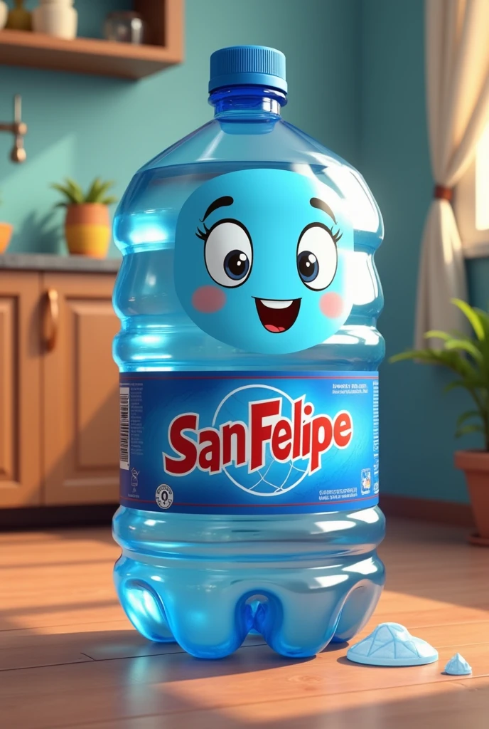 A 20-litre water container animated with the brand “San Felipe”