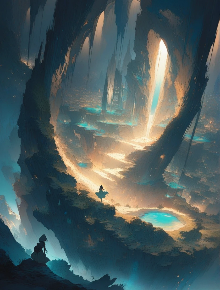 score_9, score_8_up, score_7_up, score_アニメ, masterpiece, best quality, delicate illustration, sharp line, sharp focus, BREAK,Traveler girl wandering in the ruins of endless night, the girl is wearing a hood, a lot of baggage in her backpack., night、City of the Future、Fantastic landscape、Beautiful Landscape、Harmony with Nature