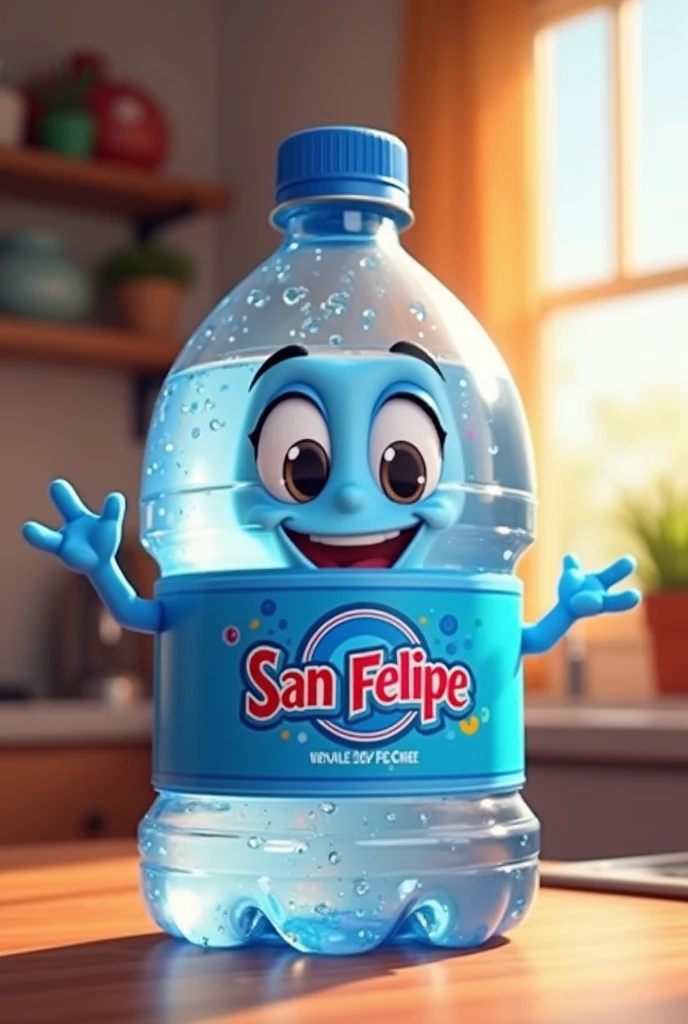 A 20-litre water container animated with the brand “San Felipe” 