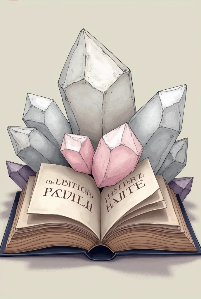 create a drawing of a book with the cover featuring the mineral halite and the title " the history of halite"