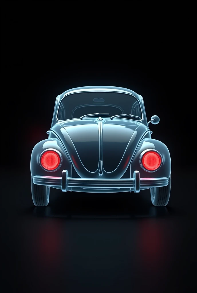 Creates 1 images with a black background of another very transparent Beetle car of a black Beetle car from 1980 with two red headlights