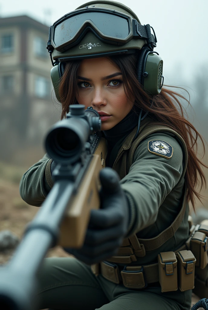 (masterpiece),(Highest quality),(High resolution),(Very detailed),8k,wallpaper,(One Woman:1.6),(Beautiful Face,Beautiful Eyes,Beautiful Hair,Beautiful Skin),(Serious),BREAK(((sniper rifleで何かを狙う:1.5))),((Look through the scope and take aim:1.6)),(Face down)((Close one eye:1.4)),(((sniper rifle))),((SWAT Uniforms,Bulletproof vest, Combat Boots,Tactical Headset,Tactical Helmet)),(The background is the rooftop of an abandoned building:1.6),(((Background Blur))),(Detailed view of the sniper rifle:1.3)