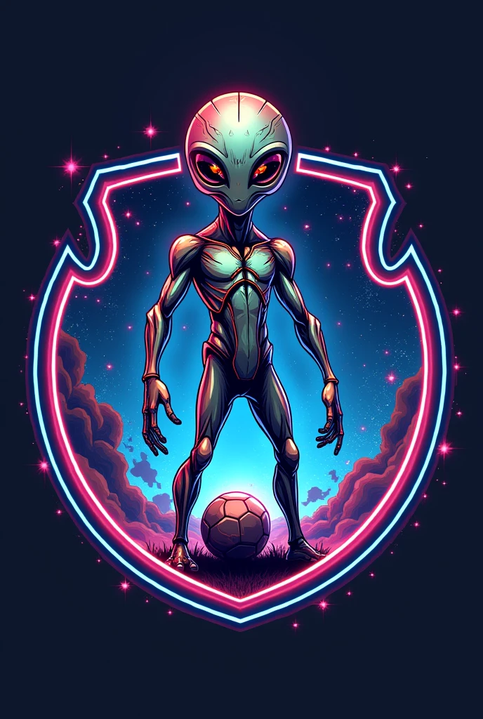 Make a team crest with an alien and a ball called Galacticos
