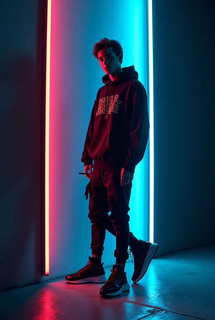 Make a banner with streetwear for an online store with blue and black colors to attract visitors' attention