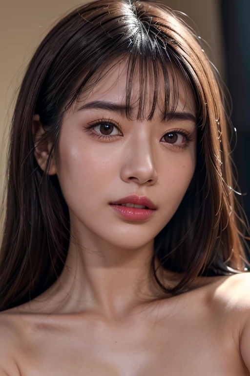 ((Masterpiece:1.2)), ((Best Quality)), ((Ultra-high resolution, UHD)), ((High-resolution RAW color photos)), ((Professional photos, Extremely detailed photo, Sharp focus:1.2)), ((ultra realistic)), Photoshoot, Studio, ((Contour light)), (The game of lights and shadows), depth of field, Perfect Lighting, Detailed Lighting, Dramatic shadows, Ray tracing, 
   (((accurate anatomy))), ((best anatomy hands)), ((best anatomy eyes, Very Detailed eyes, Double eyelids, looking at viewer)), ((Beautifully detailed lips)), ((Perfect Texture Hair: 1.2)), ((Extremely delicate face, Very detailed facial skin texture, Glowing Skin, Glossy skin)), (Natural makeup:0.8),
  ((intricate)), ((Very detailed)), (do not go beyond the edges of the image:1.65), (rating:safe), 

((Face photo)), 
((close-up camera)), ((Dynamic Angle, Eye-Level)), 
Create a hyper-realistic close-up portrait capturing the exquisite details of a woman's face, Pay meticulous attention to realism, Highlight the soft, natural variations in skin tones,  
((shows the details of the facial skin texture), (Special attention to facial texture details:0.6)), (pores:0.1), (wrinkles:0.2), (Romantic atmosphere of the setting, Color range : Geradine, Old rose and Purple Tones), 

1 picture, 1 girl,

