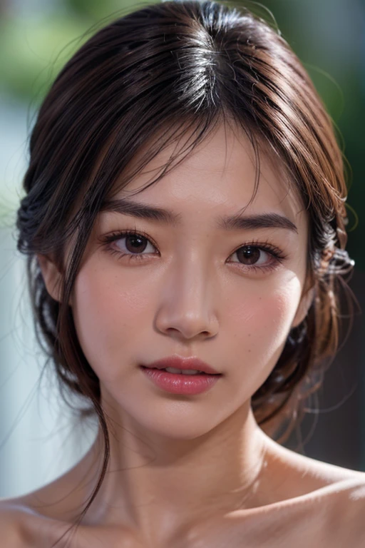 ((Masterpiece:1.2)), ((Best Quality)), ((Ultra-high resolution, UHD)), ((High-resolution RAW color photos)), ((Professional photos, Extremely detailed photo, Sharp focus:1.2)), ((ultra realistic)), Photoshoot, Studio, ((Contour light)), (The game of lights and shadows), depth of field, Perfect Lighting, Detailed Lighting, Dramatic shadows, Ray tracing, 
   (((accurate ???????))), ((best anatomy hands)), ((best anatomy eyes, Very Detailed eyes, Double eyelids, looking at viewer)), ((Beautifully detailed lips)), ((Perfect Texture Hair: 1.2)), ((Extremely delicate face, Very detailed facial skin texture, Glowing Skin, Glossy skin)), (Natural makeup:0.8),
  ((intricate)), ((Very detailed)), (do not go beyond the edges of the image:1.65), (rating:safe), 

((Face photo)), 
((close-up camera)), ((Dynamic Angle, Eye-Level)), 
Create a hyper-realistic close-up portrait capturing the exquisite details of a woman's face, Pay meticulous attention to realism, Highlight the soft, natural variations in skin tones,  
((shows the details of the facial skin texture), (Special attention to facial texture details:0.6)), (pores:0.1), (wrinkles:0.2), (Romantic atmosphere of the setting, Color range : Geradine, Old rose and Purple Tones), 

1 picture, 1 girl,

