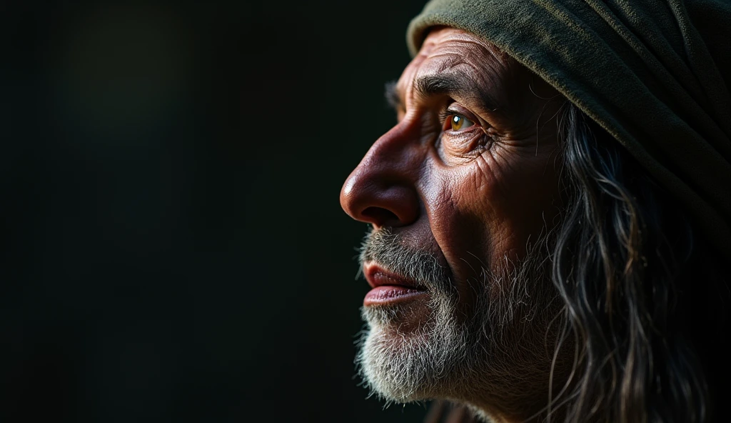 close up of a shaman in trance, eyes locked, to the sound of drums