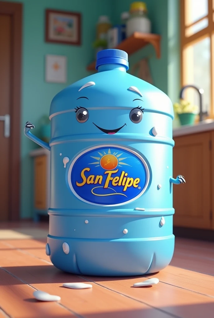 A 20-litre water container animated with the brand “San Felipe”