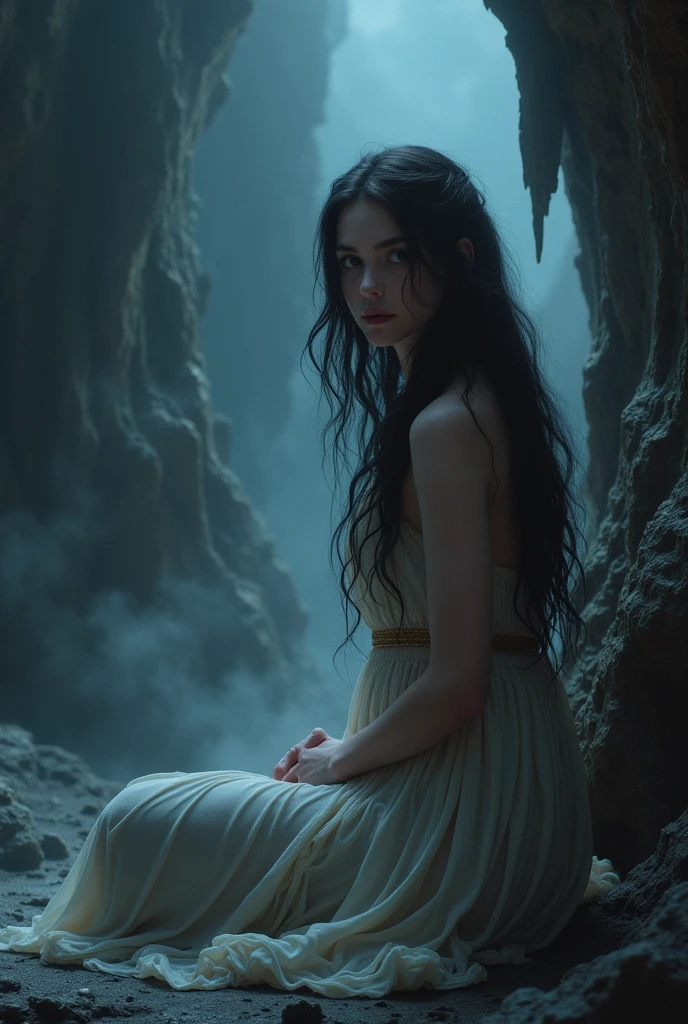 Image of Persephone sitting in the Underworld  