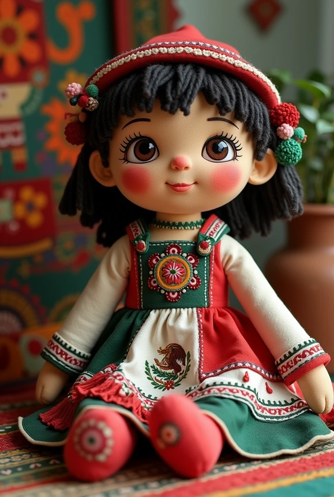 Generate a rag doll with the name SANDRA and have the national colors of Mexico