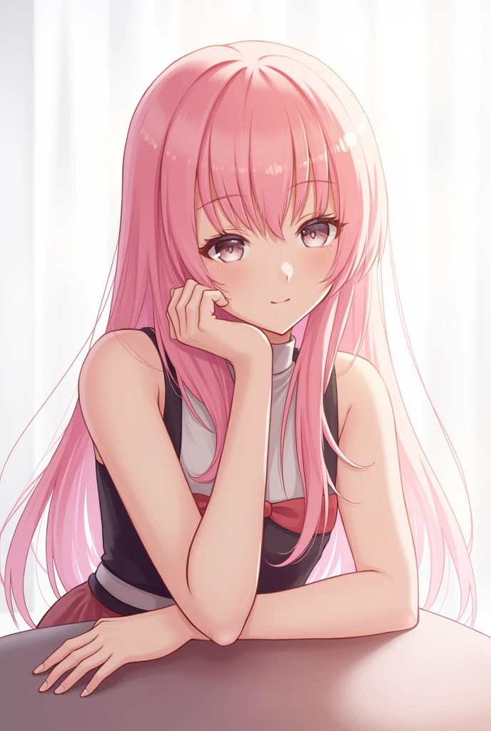 Megurine Luka smiling and leaning on her hand