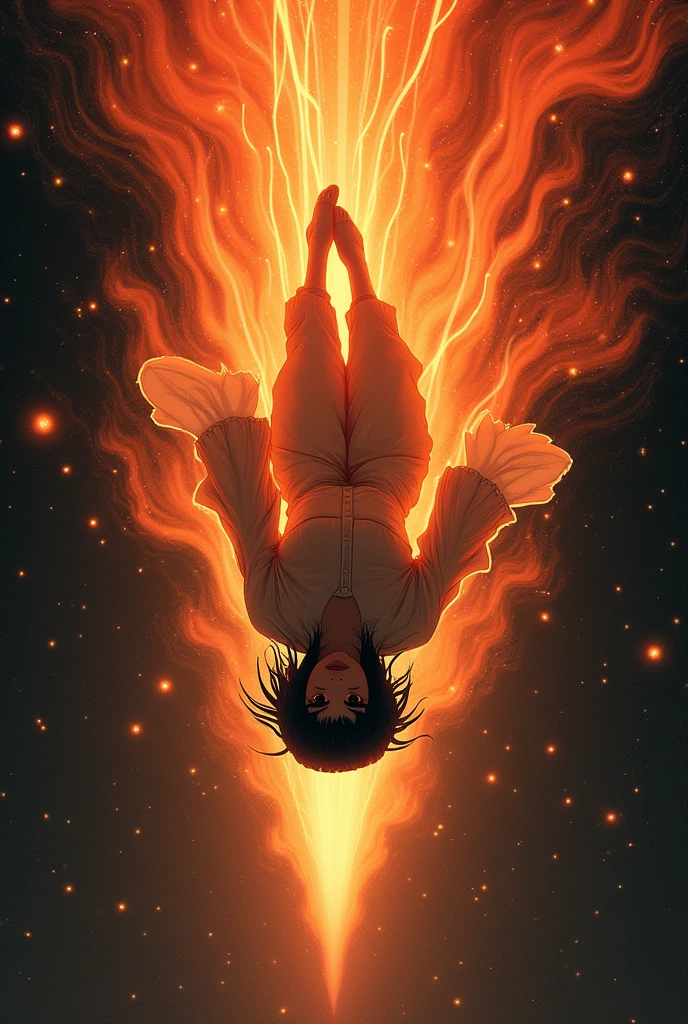 Beautiful girl、Japanese、Black Hair、Bobcut、Atmospheric Entry、Falling to Earth while burning、Head first